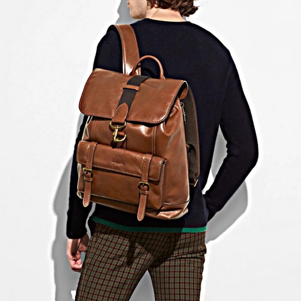 Coach Brown Bleeker Leather Men's Backpack - Picture 7 of 8